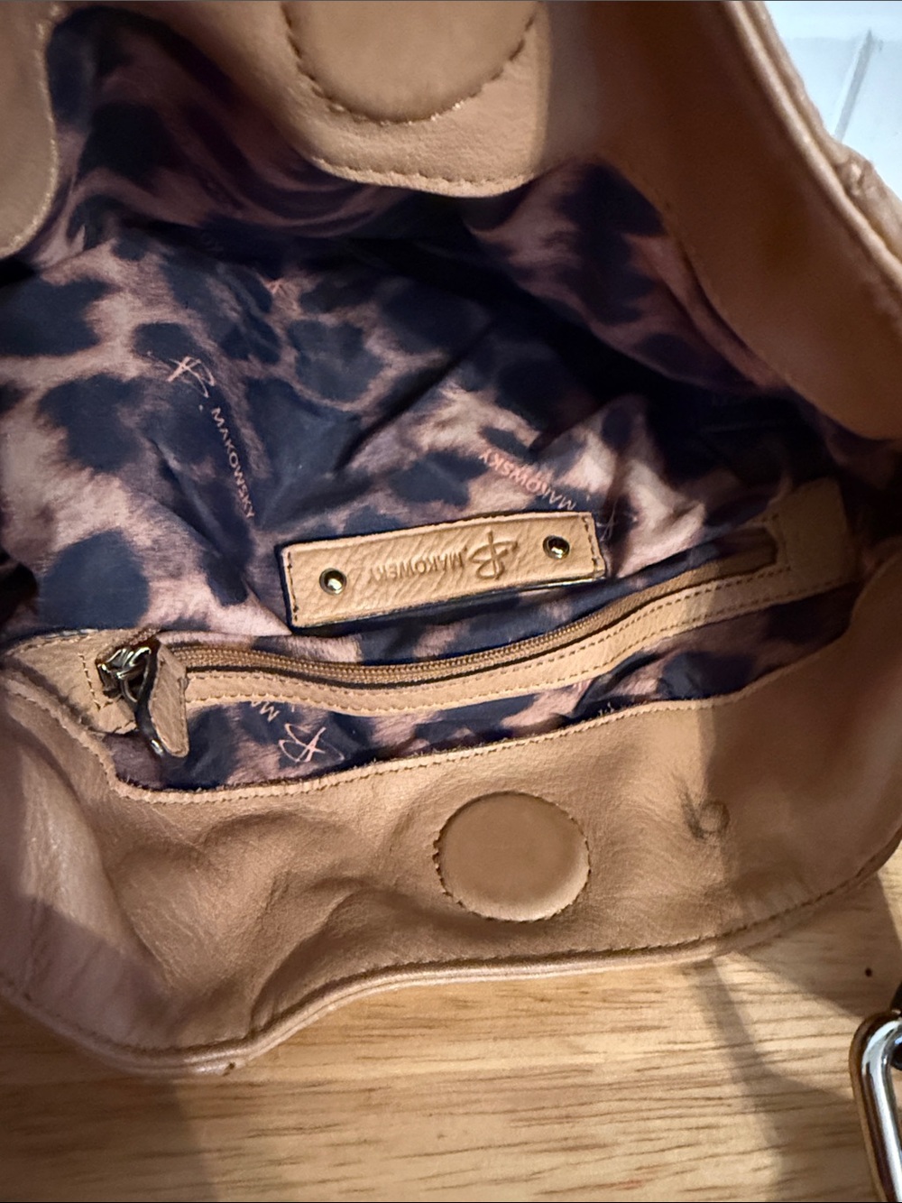 b. makowsky Tan Leather Shoulder Bag with Silver Hardware - Picture 9 of 13